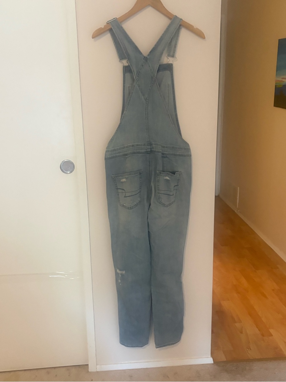 American Eagle Outfitters Light Blue Distressed Denim Overalls - Picture 3 of 3